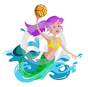 Mermaid plays water polo