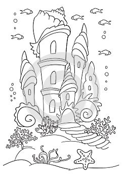 Mermaid s castle at ocean bottom.
