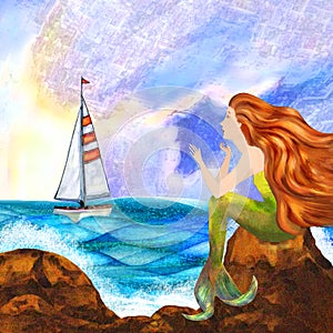 Mermaid and Sailboat