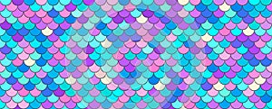 Mermaid scale pattern. Rainbow fish seamless background. Dragon tail skin. Unicorn holographic backdrop. Vector