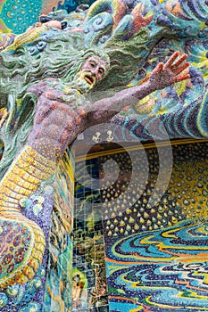 Mermaid sculpture was decorated with glazed tile