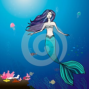 Mermaid and sea illustration