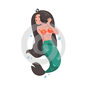 Mermaid or Seamaid as Aquatic Creature with Female Body and Fish Tail Vector Illustration