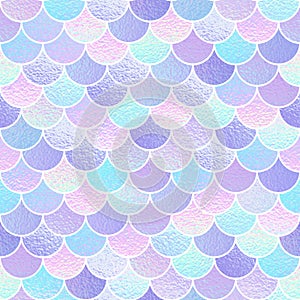 Mermaid seamless pattern. Scale animal background. Fish watercolor texture. Repeated skin tail. Repeating holographic pattern fish