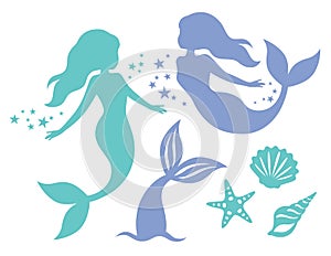 Mermaid and Shell Silhouette