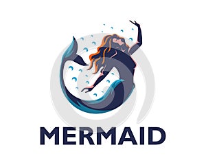 Mermaid Shilouette Logo Vector, Beauty mermaid