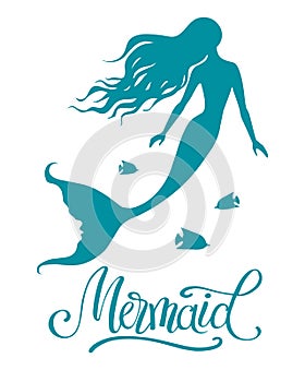 Mermaid silhouette vector illustration isolated on white background