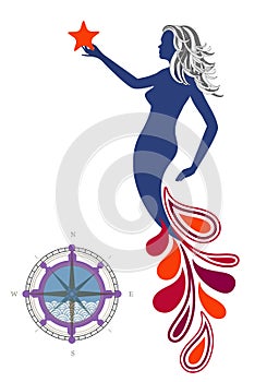 Mermaid with splash tail holding star