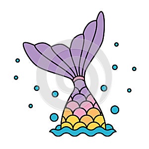 Mermaid tail rainbow pastel colorful jumping to water bubbles