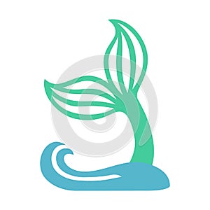 Mermaid tail with wave. Silhouette of whale tail icon. Fish tail. Vector