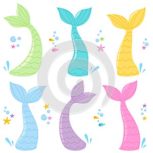 Mermaid tails collection. Vector illustration