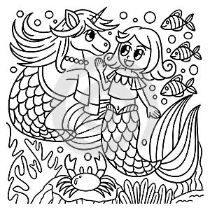 Mermaid With Unicorn Coloring Page for Kids