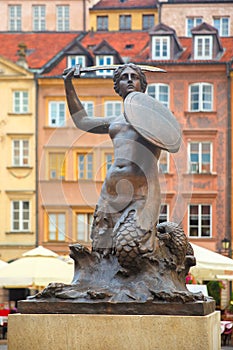 Mermaid of Warsaw at the Market Square, Poland.