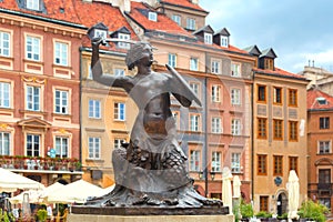 Mermaid of Warsaw at the Market Square, Poland.