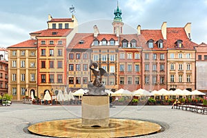 Mermaid of Warsaw at the Market Square, Poland.