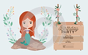 Mermaid with wooden label invitation card