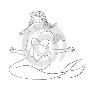 Mermaid. Yoga. Sea life character. Health. Vector illustration