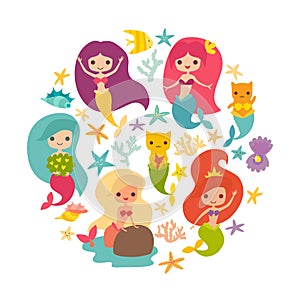 Mermaids girls vector illustration