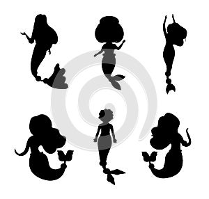 Mermaids isolated silhouettes vector