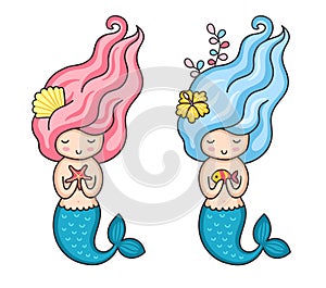 Mermaids with pink and blue hair.
