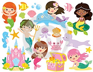 Mermaids world clipart set