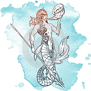 Merman sketch on white background photo