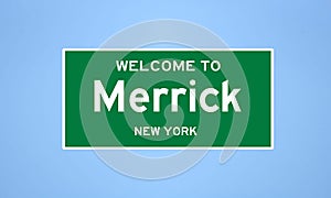 Merrick, New York city limit sign. Town sign from the USA.