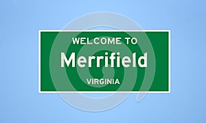 Merrifield, Virginia city limit sign. Town sign from the USA.