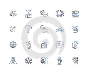 Merriment line icons collection. Joyful, Festive, Cheerful, Jovial, Lively, Gleeful, Mirthful vector and linear