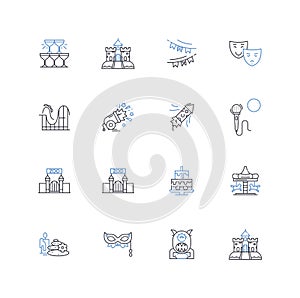 Merriness line icons collection. Cheer, Joy, Delight, Festivity, Laughter, Celebration, Merriment vector and linear photo