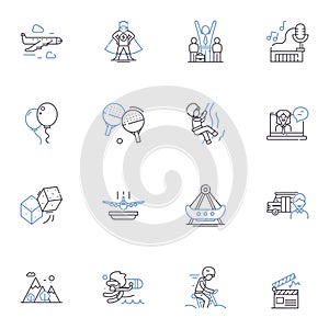 Merriness line icons collection. Joyfulness, Laughter, Jolliness, Festivity, Cheerfulness, Delight , Merrymaking vector photo