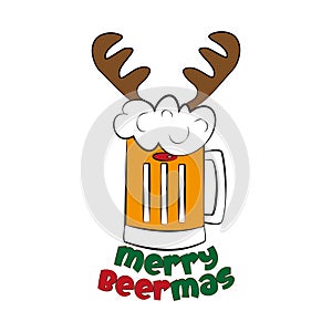 Merry Beermas- funny Christmas greeting with beermug and antler.