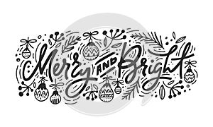 Merry And Bright Christmas Lettering