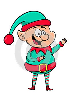 Merry cartoon Christmas elf, vector illustration