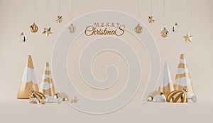 Merry Chrismas and Happy New Year banner with gift box and decoration gifts background.