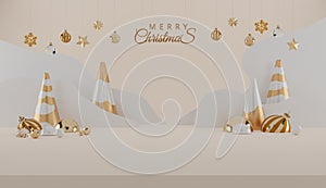 Merry Chrismas and Happy New Year banner with gift box  and decoration gifts background.