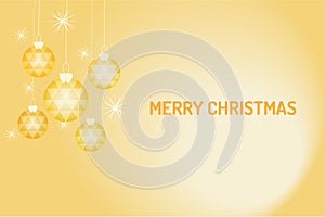 Merry Chrismas vector, gold chrismas ball hanging on the yellow background