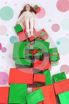 Merry Christmas 2016. Cyber Monday US. Girl holding Cristmas gift
