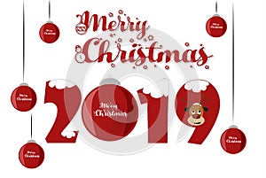 Merry Christmas 2019 Text Design Pattern. Holly, december.