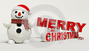 Merry Christmas 3d text, snowman,sled,and gift high resolution