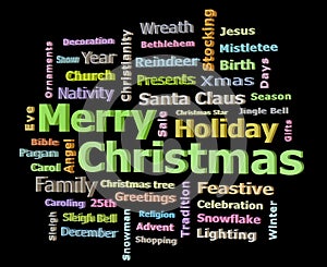 Merry Christmas 3D texts greetings word cloud facing left