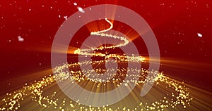 Merry Christmas 4k Glowing Light Particle Tree Rendered Christmas Animation Gold on Red.