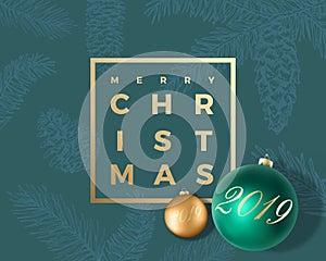 Merry Christmas Abstract Vector Greeting Card, Poster or Holiday Background. Classy Green and Gold Colors, Glitter and