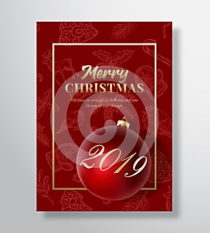 Merry Christmas Abstract Vector Greeting Card, Poster or Holiday Background. Classy Red and Gold Colors, Glitter and