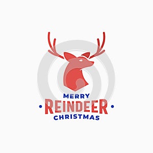 Merry Christmas Abstract Vector Reindeer Label, Sign or Logo Template. Deer Illustration with Vintage Typography