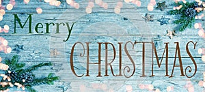 Merry Christmas / Advent background - Christmas ornament corner border banner, with fir branches, stars, pine cone, stars and