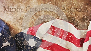 Merry Christmas America. Flag and Wood