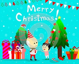 Merry christmas background with boy and oldman