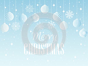 Merry Christmas. Background with Christmas balls and snowflakes. Vector