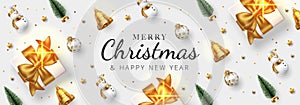 Merry Christmas background with christmas ornaments. Vector illustration